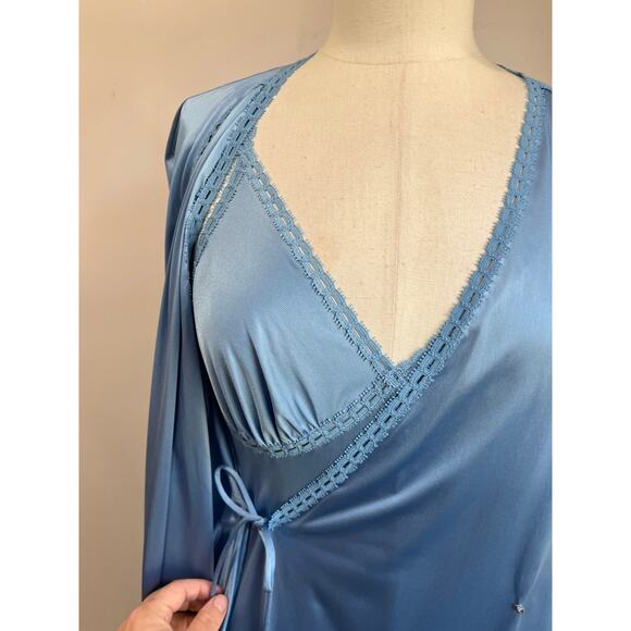 Vanity Fair Vintage Blue Nylon Nightgown & Robe Set Long Maxi Size 34 - Picture 12 of 13